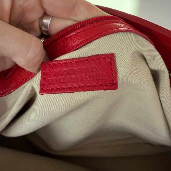 Red Pebbled Italian Genuine Leather Oversized Boxy Large Shoulder Bag / Purse - Picture 7 of 8